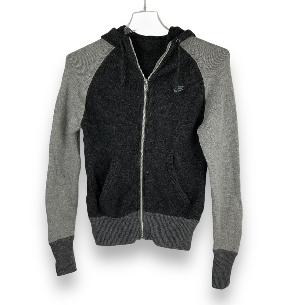 Nike SweaterJacket Wool Blend Hoodie Zip Up Hooded Cardigan‎ Grey Black Size S
